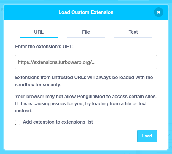 Load Custom Extension